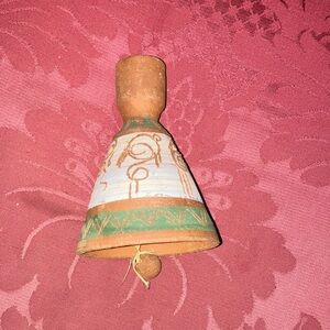 Handcrafted Terracotta Bell with Green and White Accents